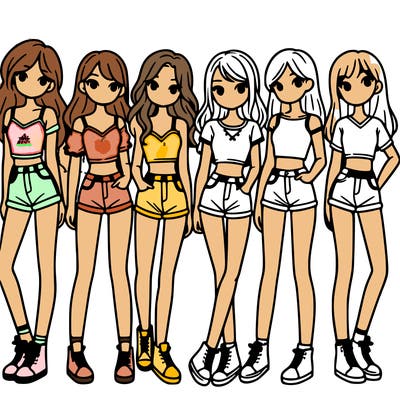 a group of girls wearing crop tops and shorts