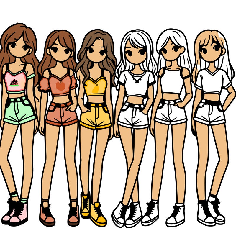 a group of girls wearing crop tops and shorts