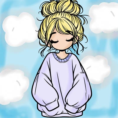 girl with baggy sweatshirt and messy bun