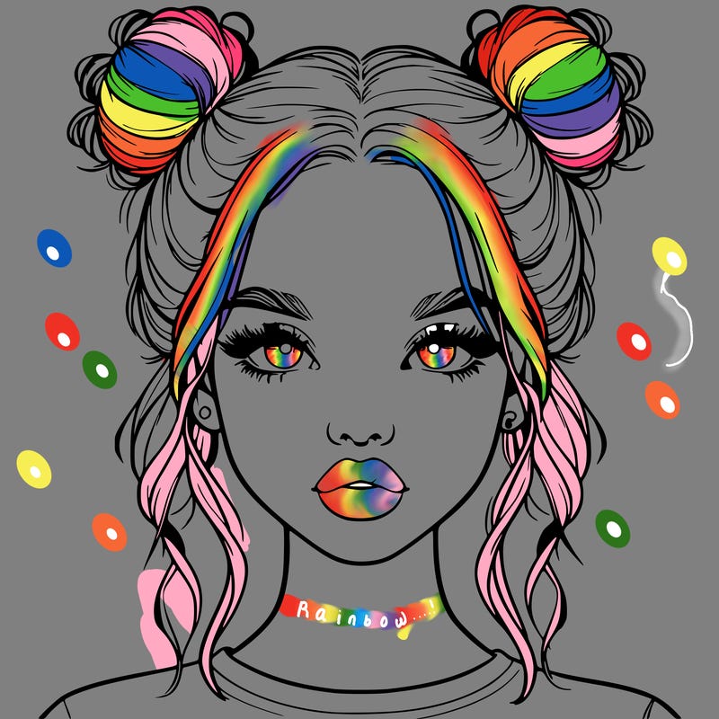 realistic girl with two buns in hair and lips