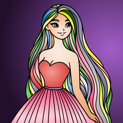 woman with long hair and a long dress