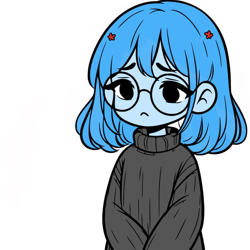 sad girl with glasses in a sweater