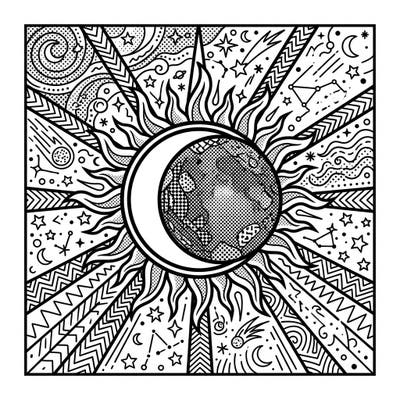 Immerse yourself in a spectacular cosmic display with our Solar Eclipse Pop Art coloring page. This unique design features bold outlines and dynamic patterns, offering an engaging artistic journey into the heart of a celestial phenomenon.