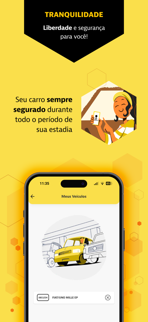 Hubees app screen highlighting parking security and vehicle management features.