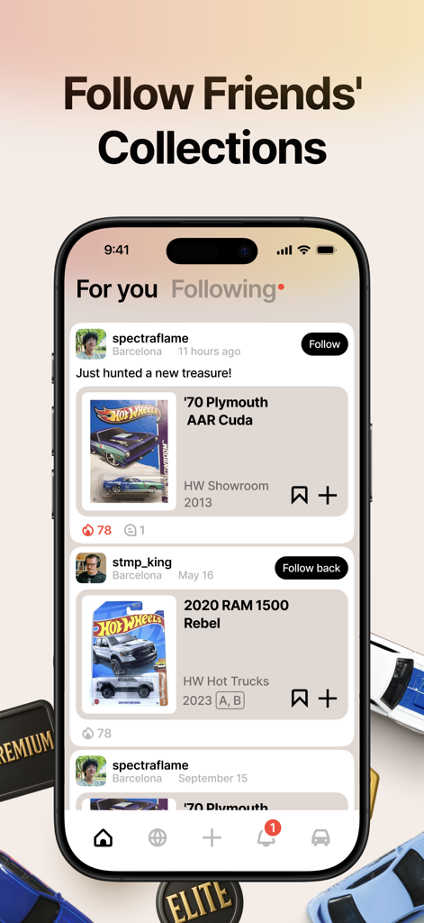 Die Carz: Hot Wheels Tracking - Social feed for die-cast collectors to follow friends and see their latest car finds