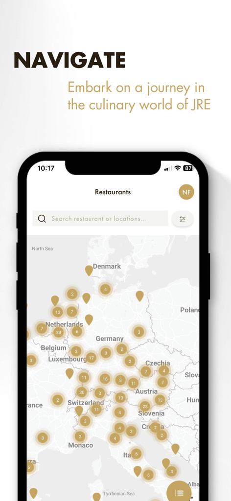 Mapa interactivo de restaurantes de alta cocina JRE en toda Europa
