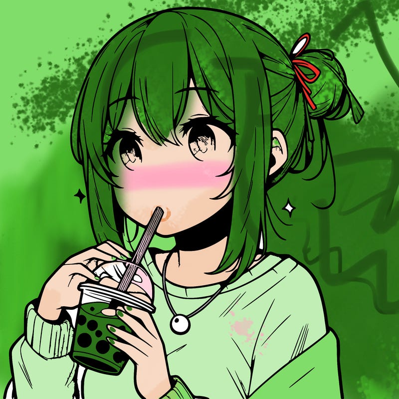manga character drinking boba