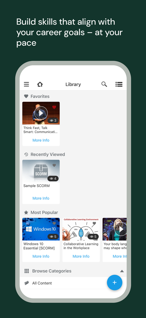UKG Pro Learning - UKG Pro Learning mobile app interface showing a library of professional development courses and categories