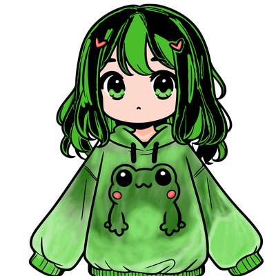 girl wearing frogging sweatshirt