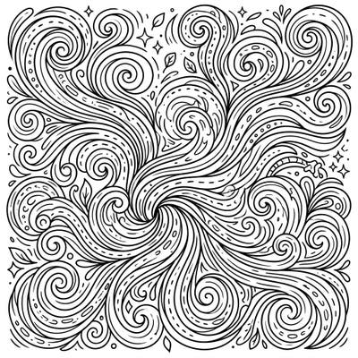 Get lost in the hypnotic patterns of this psychedelic wind coloring page, designed especially for teens. Explore a vibrant world of swirling currents and abstract shapes, perfect for mindful coloring.