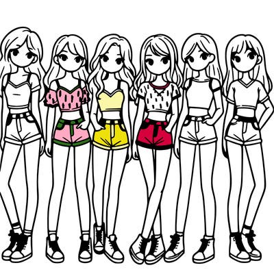 a group of girls wearing crop tops and shorts