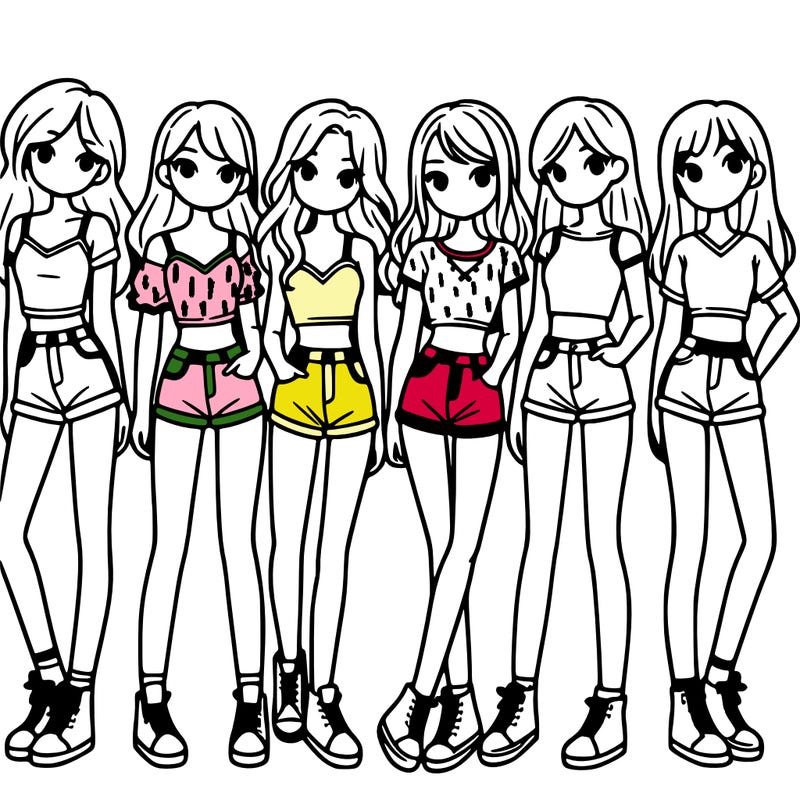 a group of girls wearing crop tops and shorts