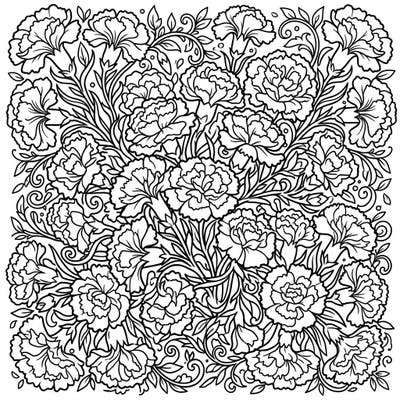 Discover a stunning arrangement of carnation flowers ready for your creative touch. This detailed coloring page features a full bouquet, inviting you to bring its blossoming beauty to life with color.