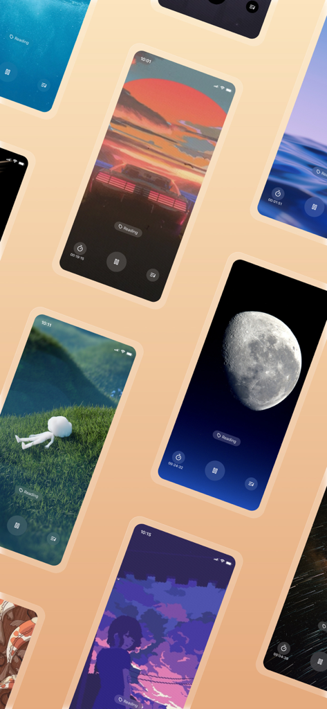 Mind Zen · Focus & Sleep Music - Multiple mobile screens displaying the aesthetic LoFi and ambient music player themes of the Mind Zen app
