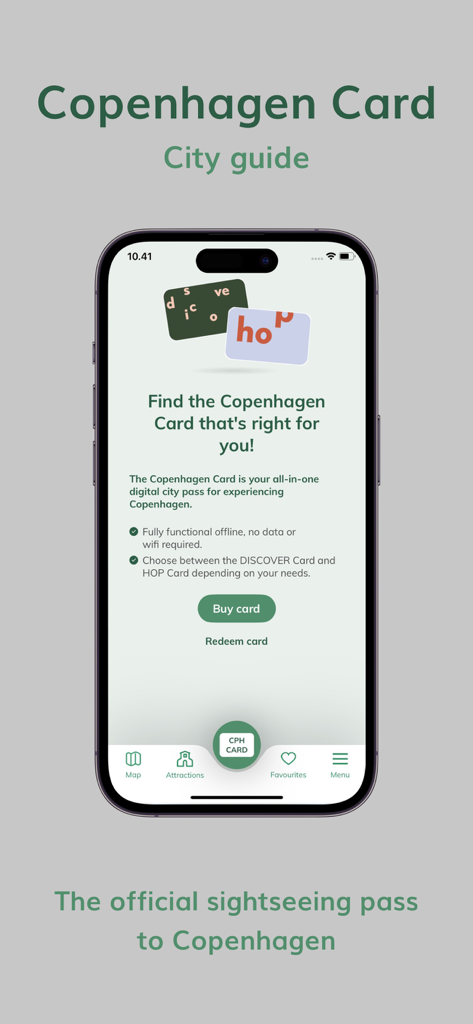 Copenhagen Card City Guide - La schermata principale dell'app mobile Copenhagen Card City Guide