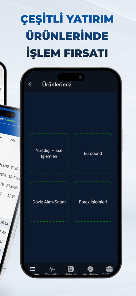 İnfoTrade Pro - Interfaz de la aplicación İnfoTrade Pro que muestra un menú de opciones de inversión que incluyen acciones internacionales, Eurobonos y Forex