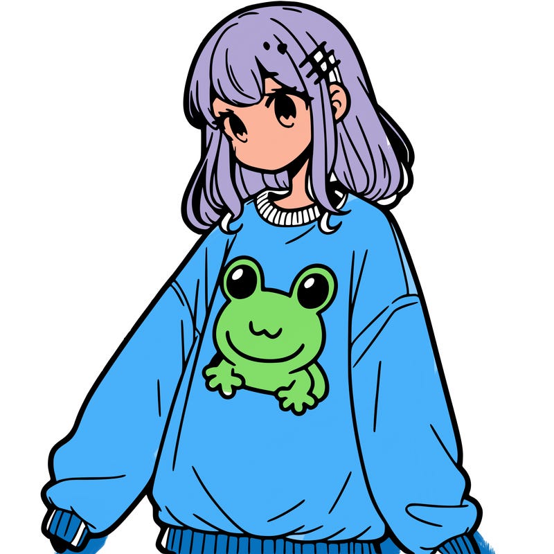 girl wearing frogging sweatshirt