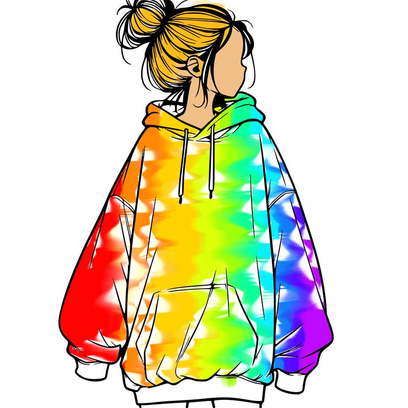 realistic girl with a oversized sweatshirt on and a bun