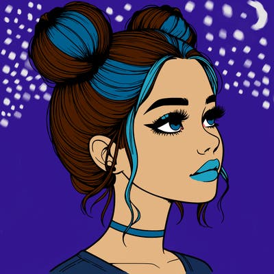 realistic girl with buns on the top of her head