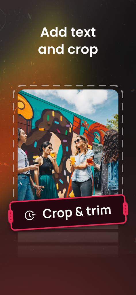 Combine Videos Editor - Interface of Combine Videos Editor showing the crop and trim tools over a group photo