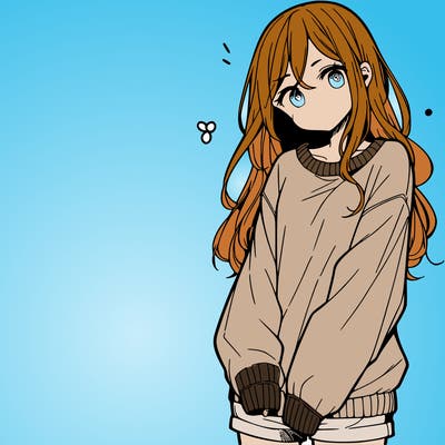 manga teen girl  in a sweater and baggy pants