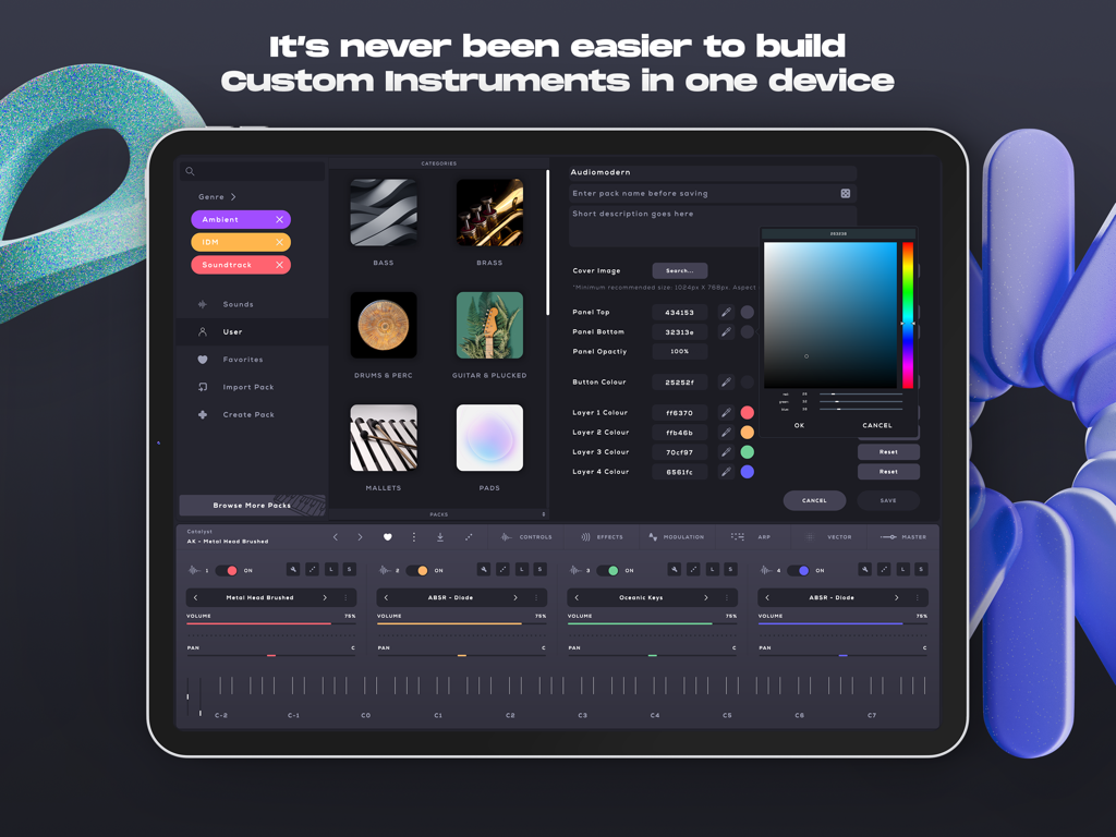 Soundbox - Instrument Platform - Soundbox app interface for building custom virtual instruments on iPad