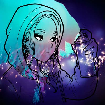 a realistic girl, spray painting