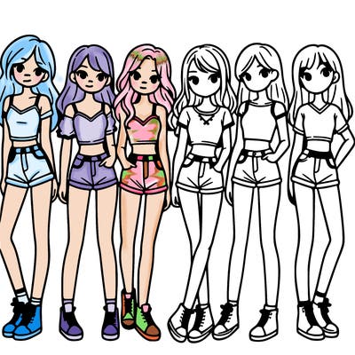 a group of girls wearing crop tops and shorts