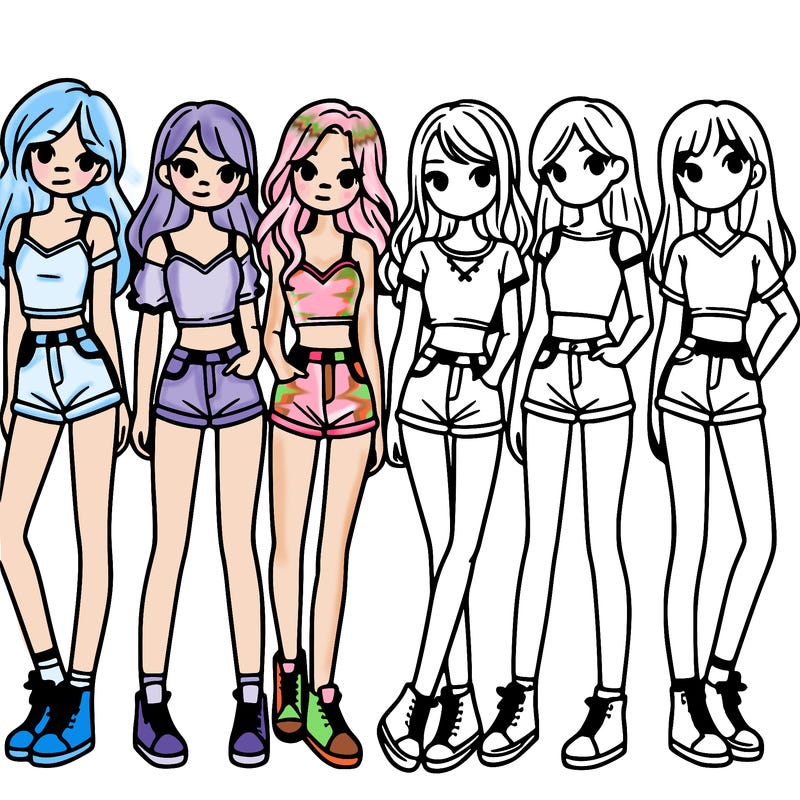 a group of girls wearing crop tops and shorts