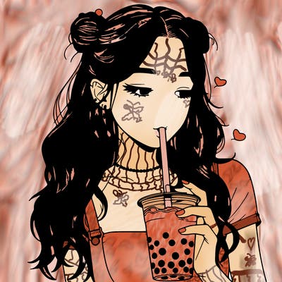 aesthetic realistic girl with boba