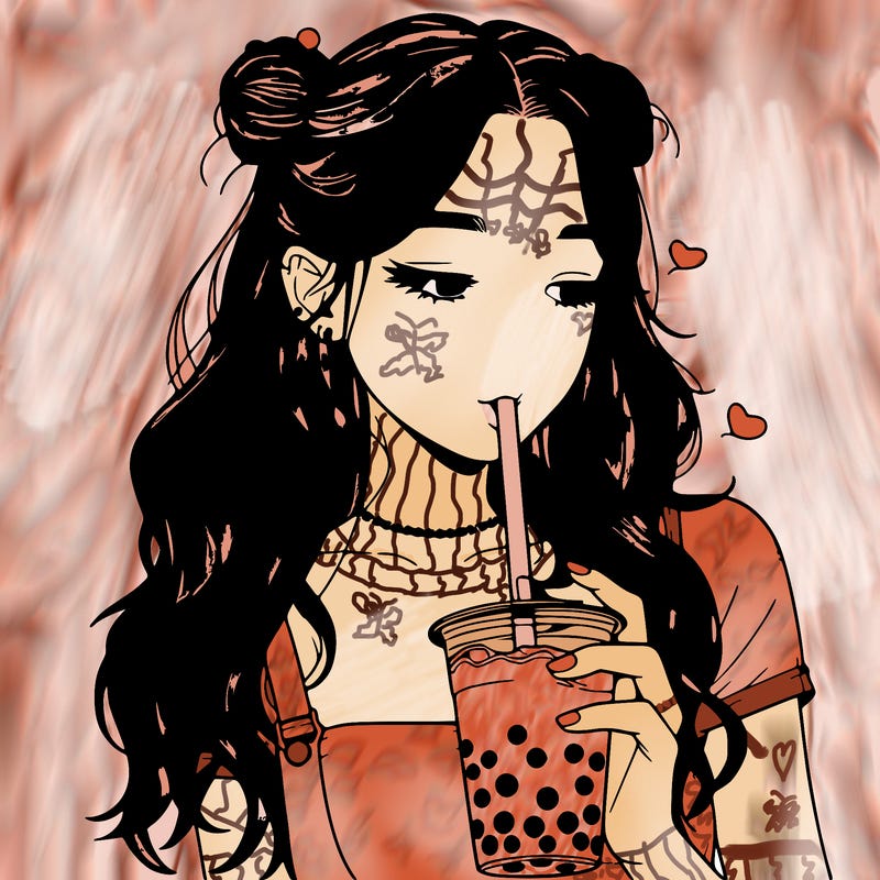 aesthetic realistic girl with boba