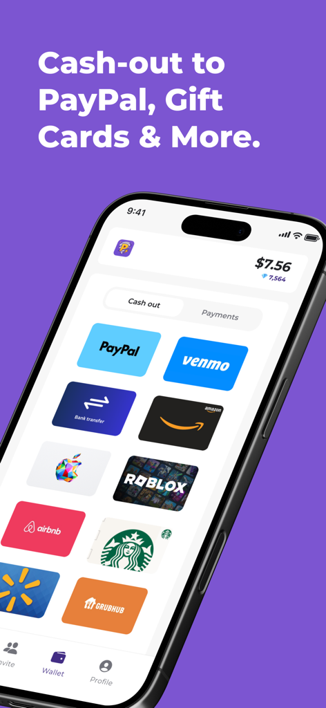 Playstorm - Interface of Playstorm app showing various reward options including PayPal Venmo and gift cards for Amazon Starbucks and Roblox