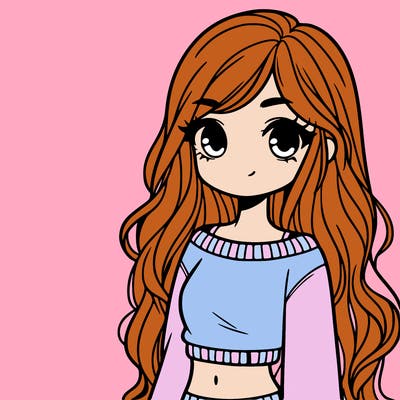 girl with long hair and a crop top with a sweater