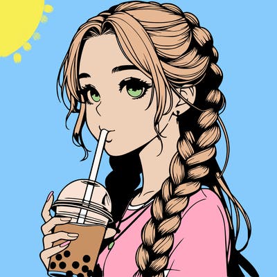 realistic girl with braided hair drinking boba