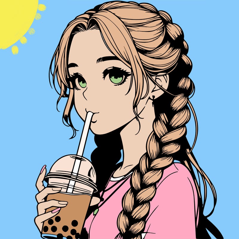 realistic girl with braided hair drinking boba