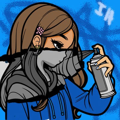a realistic girl spray painting