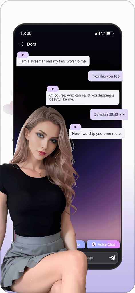 S Era: Femdom & Roleplay - A chat screen from the S Era app showing a roleplay conversation with an AI character named Dora