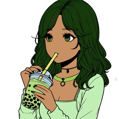 realistic girl drinking boba tea