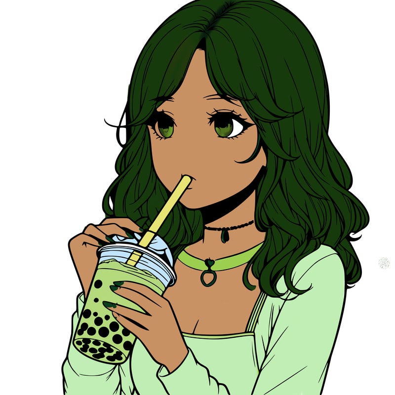 realistic girl drinking boba tea