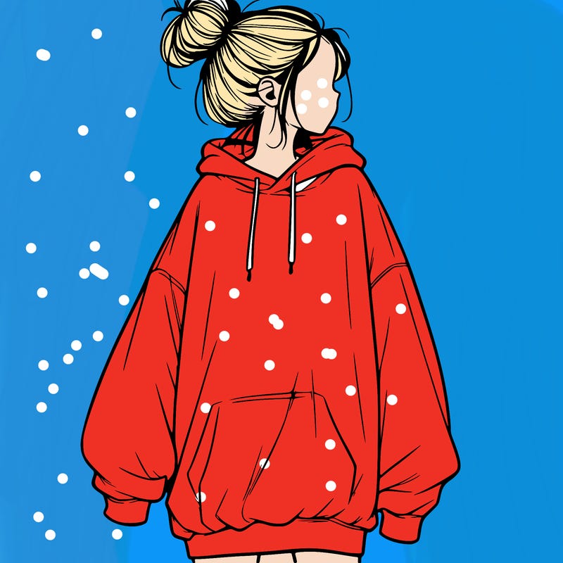 realistic girl with a oversized sweatshirt on and a bun