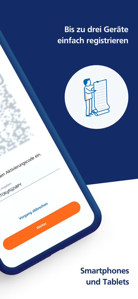 VR SecureGo plus - Écran de l'application VR SecureGo plus montrant l'enregistrement multi-appareils pour smartphones et tablettes