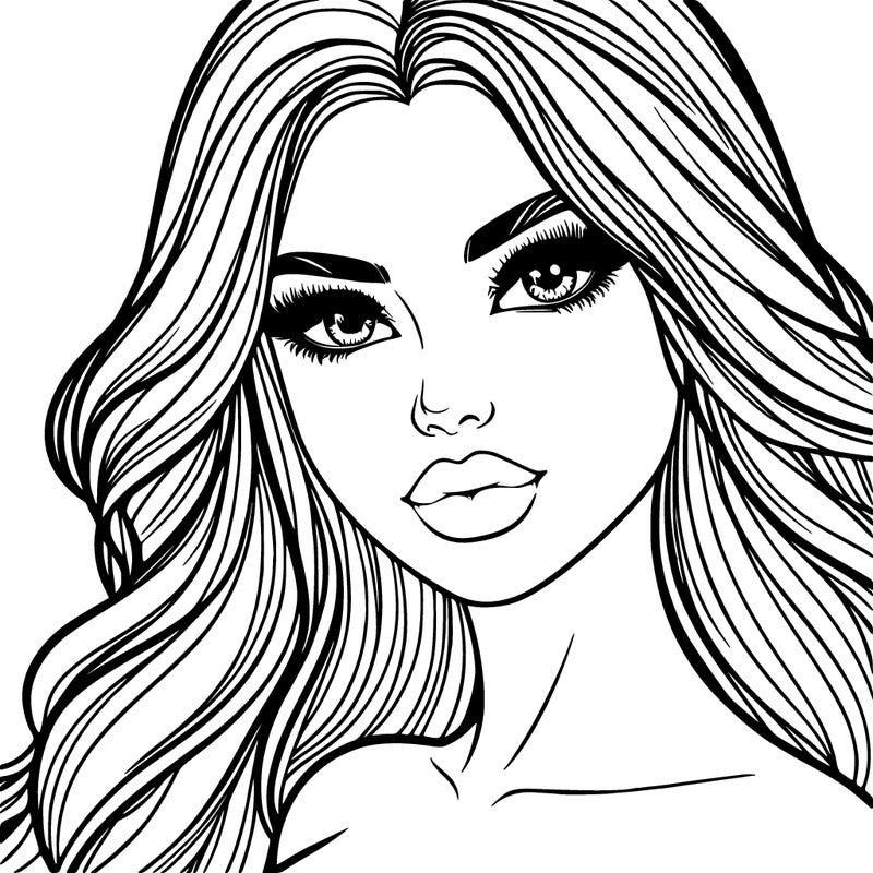 beautiful woman with full lips and long hair and nice eyes