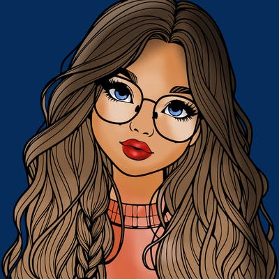 girl with long hair and freckles and glasses realistic
