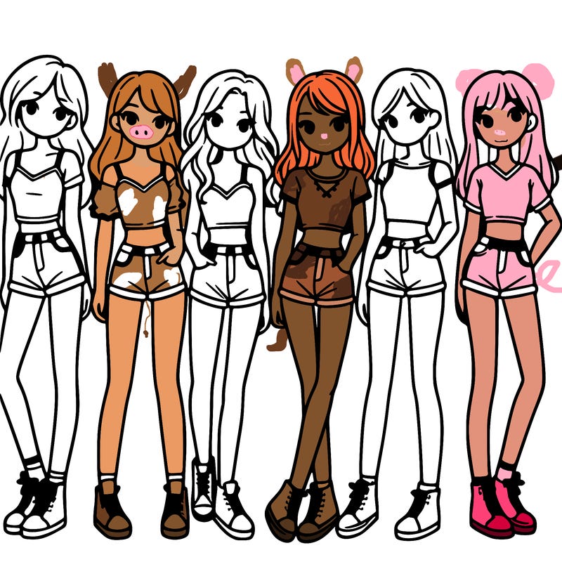 a group of girls wearing crop tops and shorts