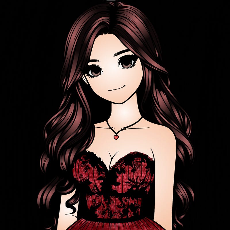 realistic girl with long hair and pretty prom dress
