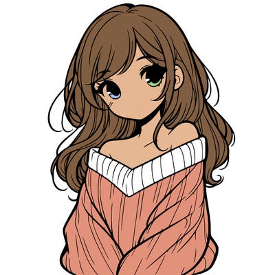 shy pretty girl wearing a sweater that is falling off one shoulder portrait