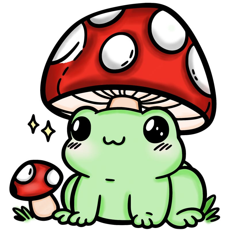 a cute frog with a mushroom hat