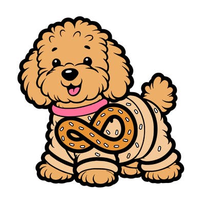 maltipoo dog dressed like a pretzel