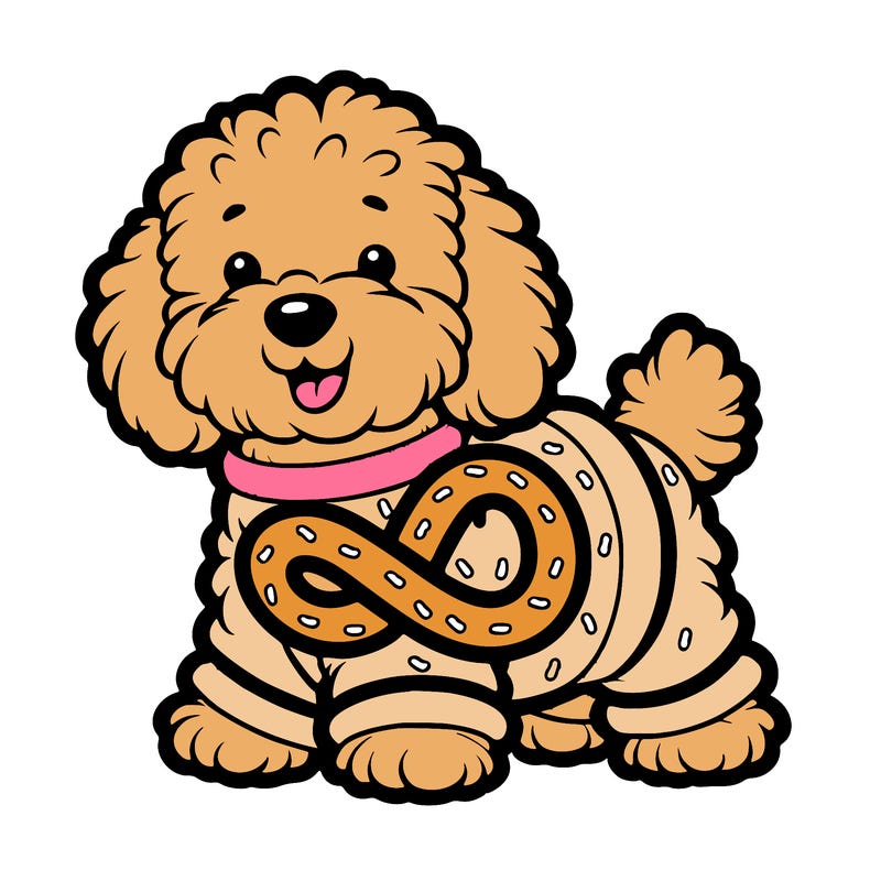 maltipoo dog dressed like a pretzel