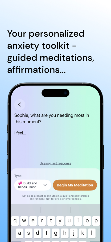 Attached: Relationship Anxiety - User interface for a personalized anxiety toolkit featuring guided meditations and an interactive feelings journal
